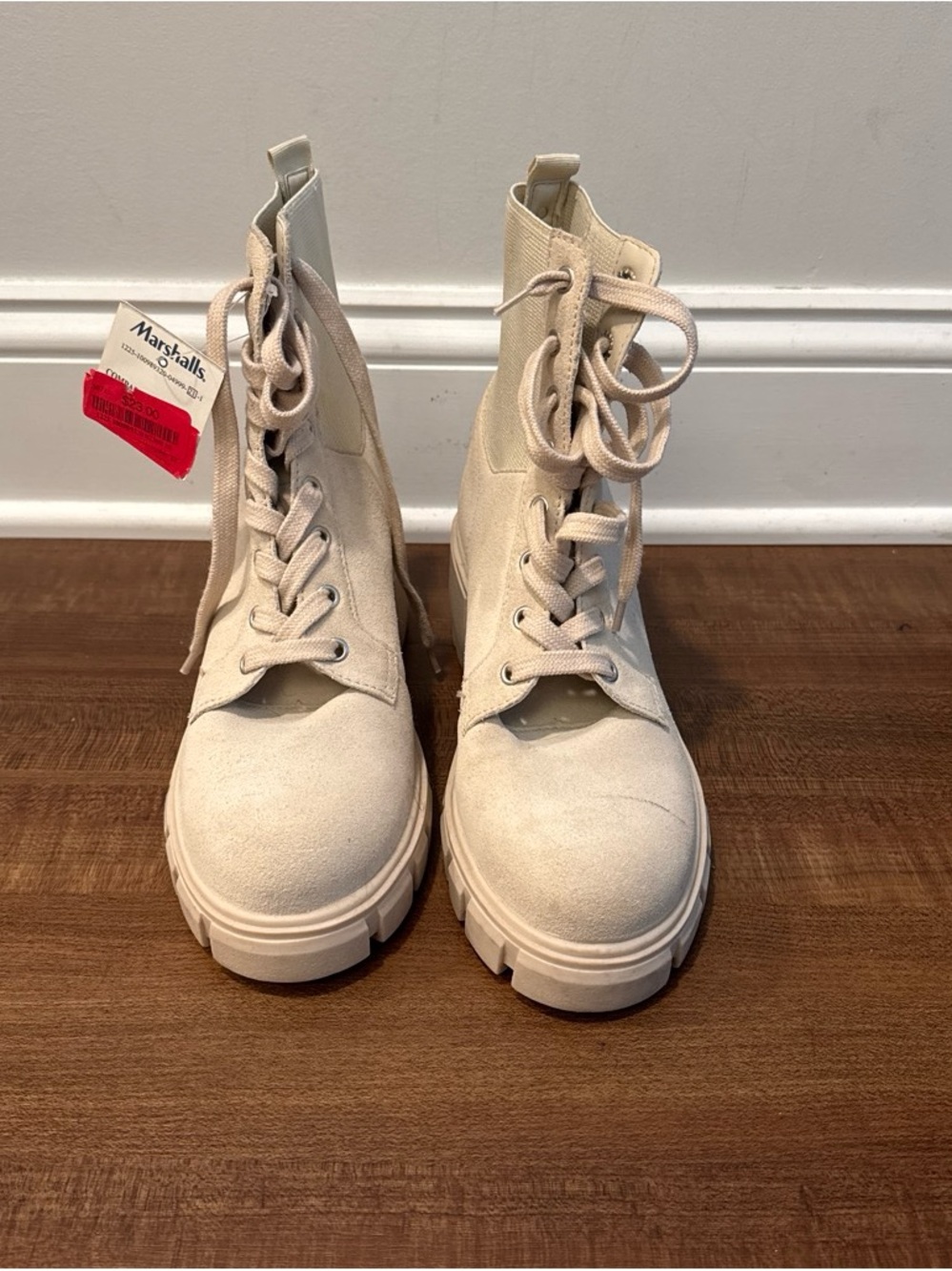 Steve Madden Cream Lace-Up Chunky Platform Boots